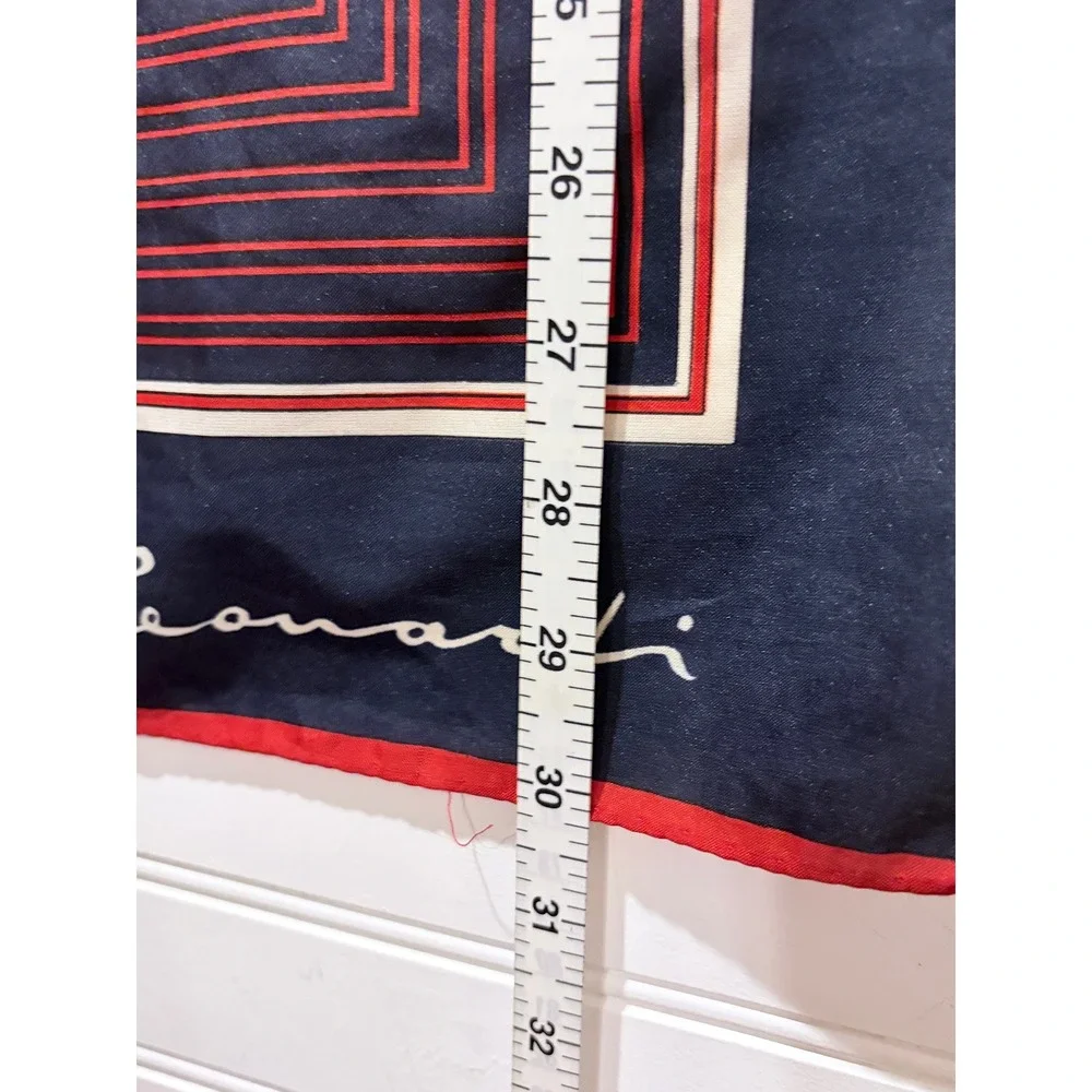 Leonardi Scarf Navy Blue Red White Geometric Square Vintage 30x30